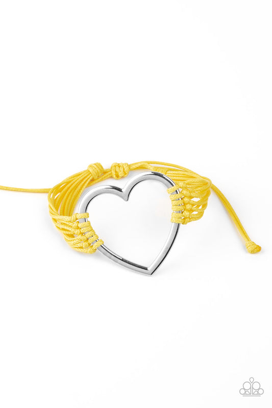 Paparazzi Playing With My HEARTSTRINGS Yellow Sliding Knot Bracelet
