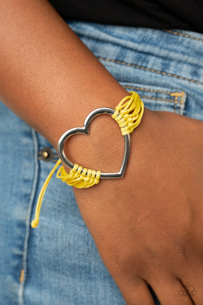 Paparazzi Playing With My HEARTSTRINGS Yellow Sliding Knot Bracelet