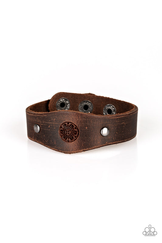 Paparazzi Pleasantly Pioneer Brown Single Wrap Snap Bracelet