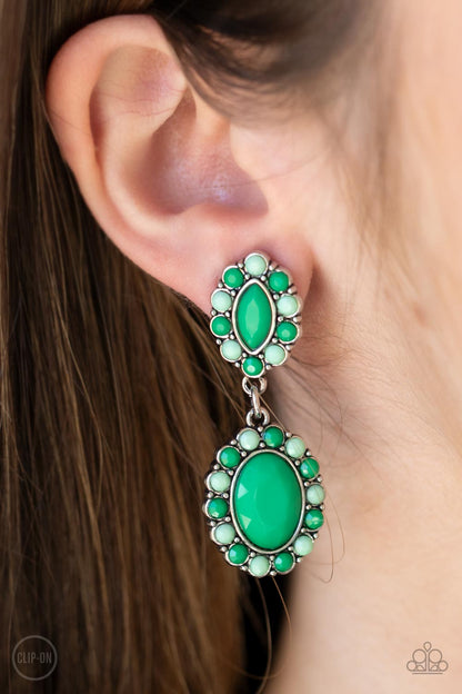 Paparazzi Positively Pampered Green Clip-On Earrings