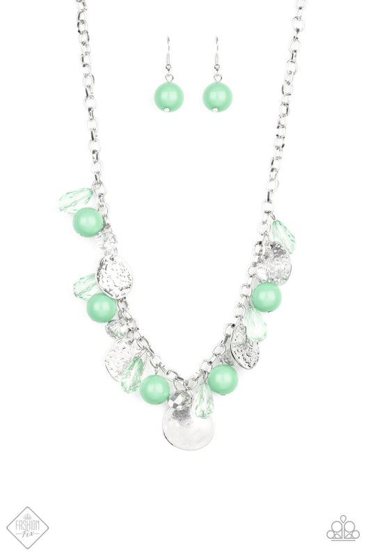 Paparazzi Prismatic Sheen Green Short Necklace - Fashion Fix Glimpses of Malibu April 2020