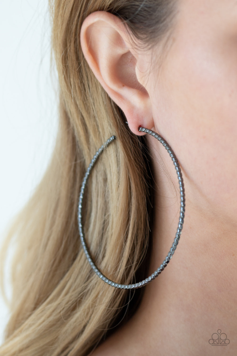 Paparazzi Pump Up The Volume Black Post Hoop Earrings - P5HO-BKXX-191XX