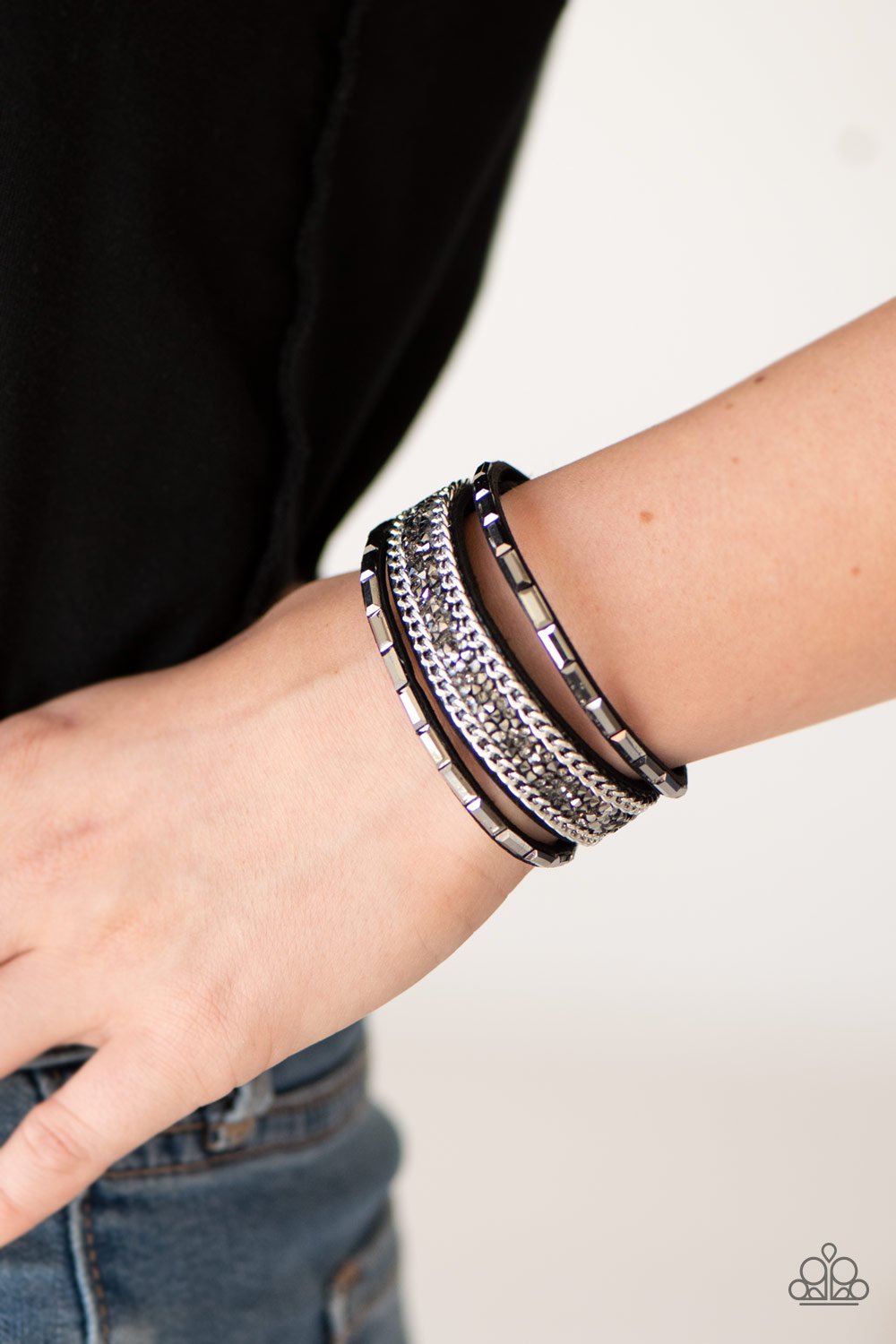 Paparazzi Punk Princess Black Single Wrap Snap Bracelet