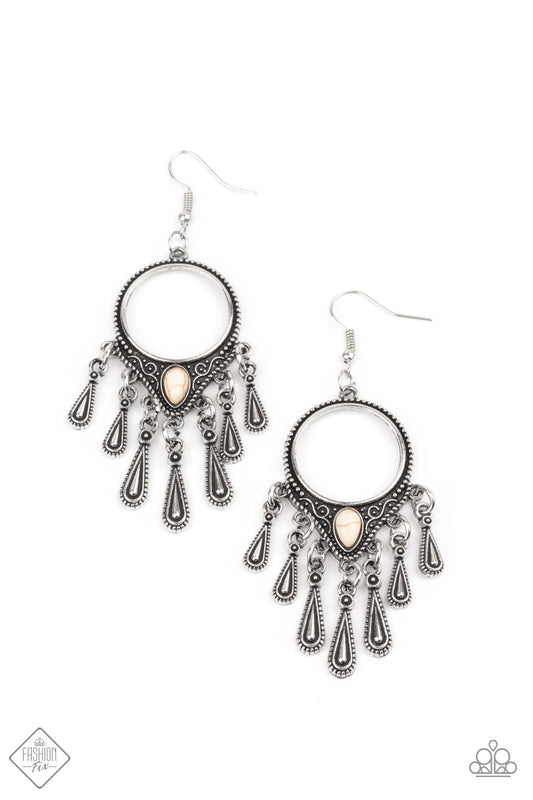 Paparazzi Ranger Rhythm White Stone Fishhook Earrings - Fashion Fix Simply Santa Fe January 2021