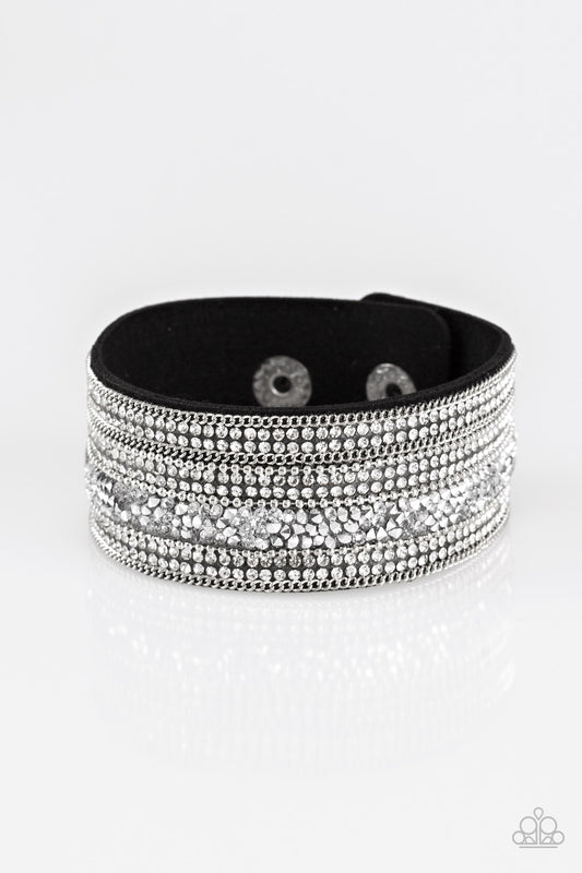 Paparazzi Really Rock Band Black/White Single Wrap Snap Bracelet - P9DI-URBK-171XX