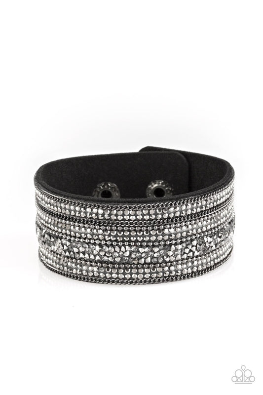 Paparazzi Really Rock Band Black Single Wrap Snap Bracelet - P9DI-URBK-170XX