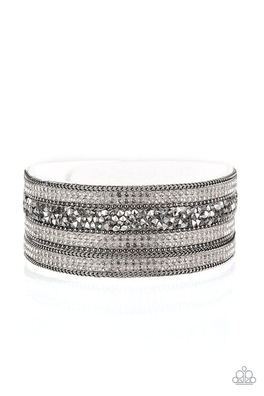 Paparazzi Really Rock Band White Single Wrap Snap Bracelet - P9DI-URWT-070XX