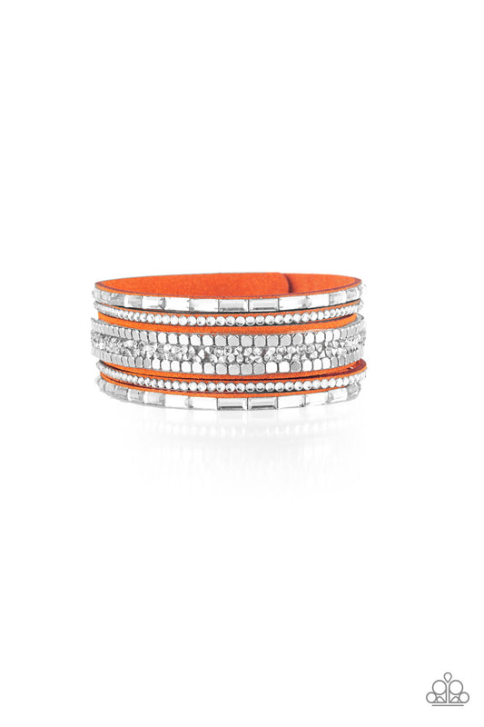 Paparazzi Rebel In Rhinestones Orange Single Wrap Snap Bracelet - P9DI-UROG-040XX
