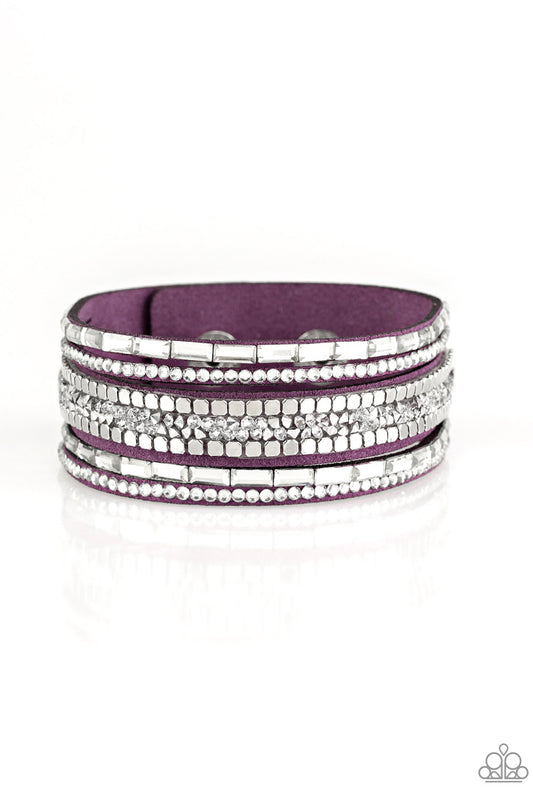 Paparazzi Rebel In Rhinestones Purple Single Wrap Snap Bracelet - P9DI-URPR-036XX