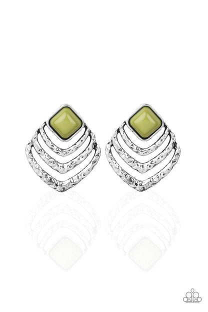 Paparazzi Rebel Ripple Green Post Earrings - P5PO-GRXX-025XX