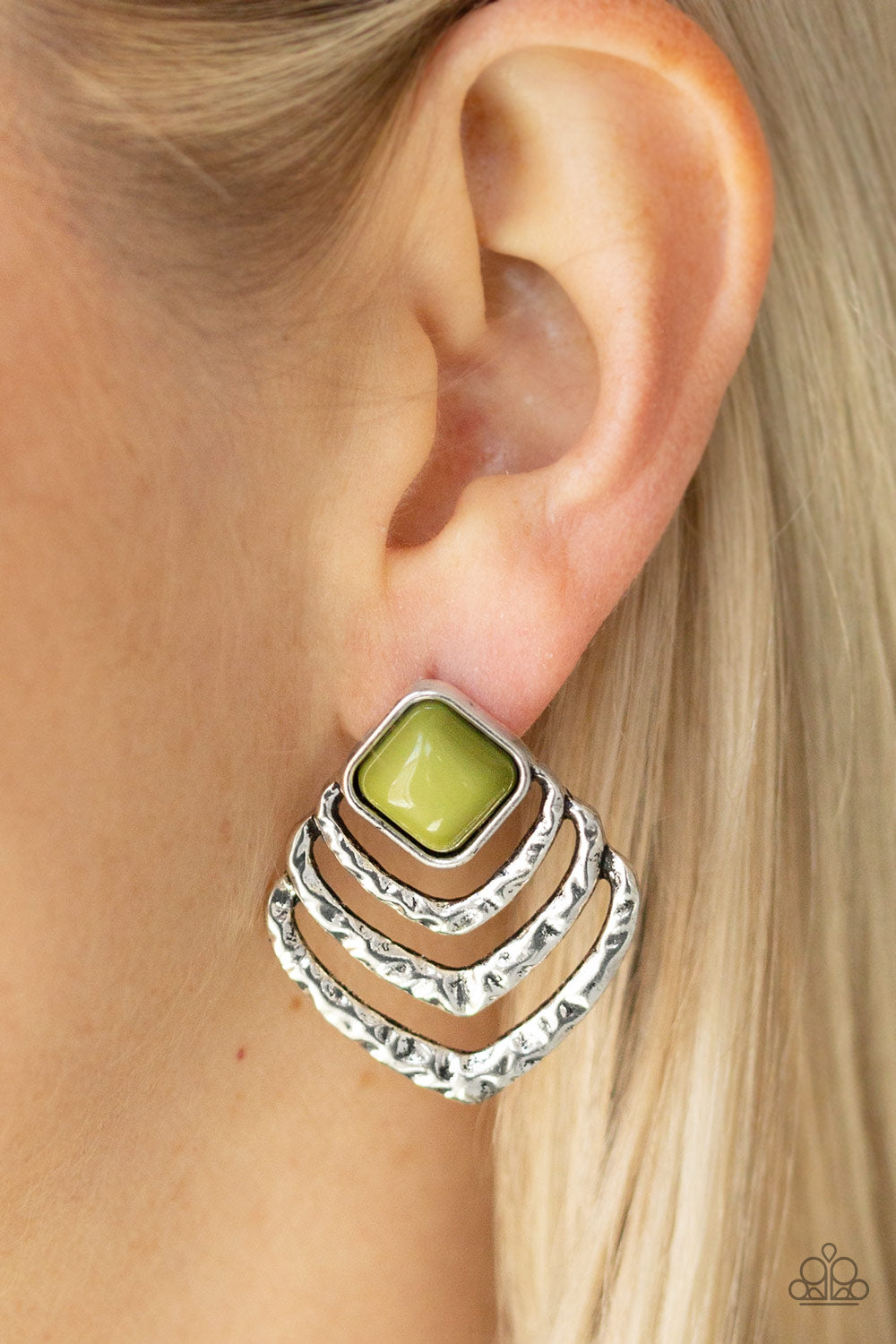 Paparazzi Rebel Ripple Green Post Earrings - P5PO-GRXX-025XX