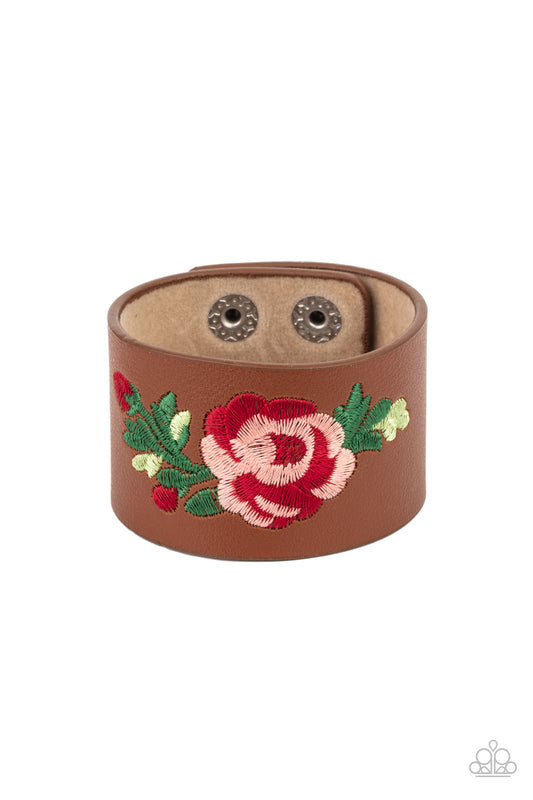 Paparazzi Rebel Rose Brown Single Wrap Snap Bracelet
