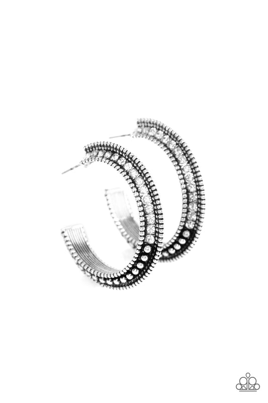 Paparazzi Retro Reverberation White Post Hoop Earrings