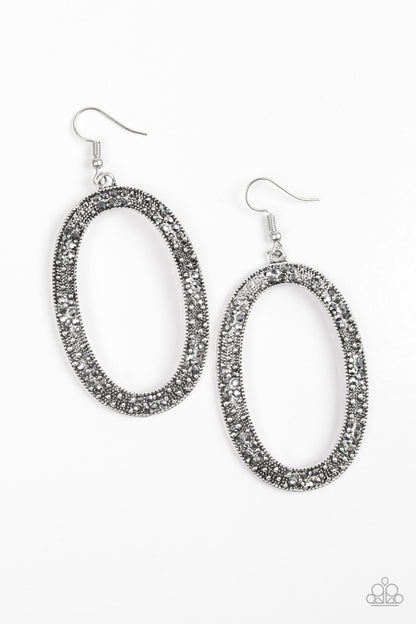 Paparazzi Rhinestone Rebel Silver Fishhook Earrings