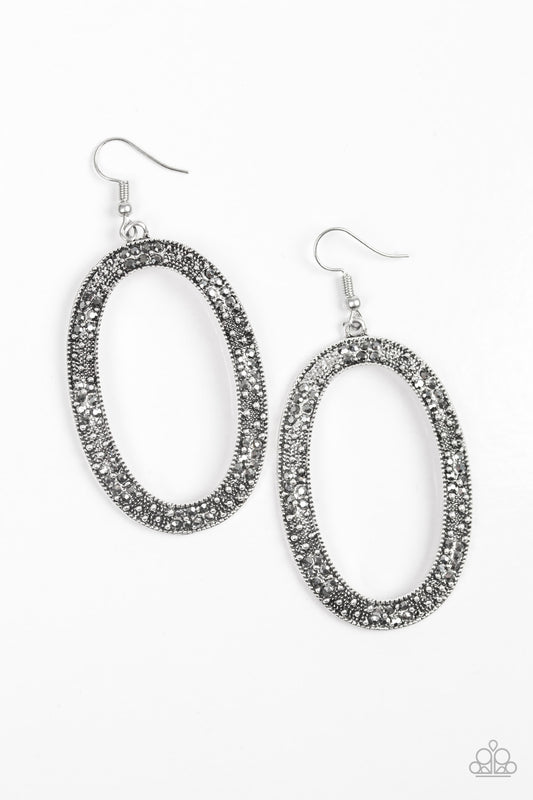 Paparazzi Rhinestone Rebel Silver Fishhook Earrings