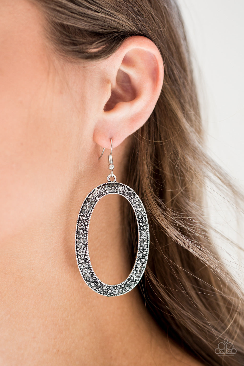 Paparazzi Rhinestone Rebel Silver Fishhook Earrings
