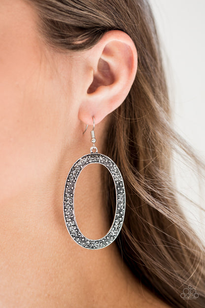 Paparazzi Rhinestone Rebel Silver Fishhook Earrings