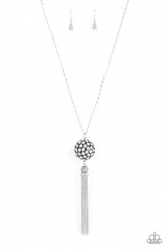 Paparazzi Rhinestone Revolution White Long Necklace - Life Of The Party Exclusive September 2021