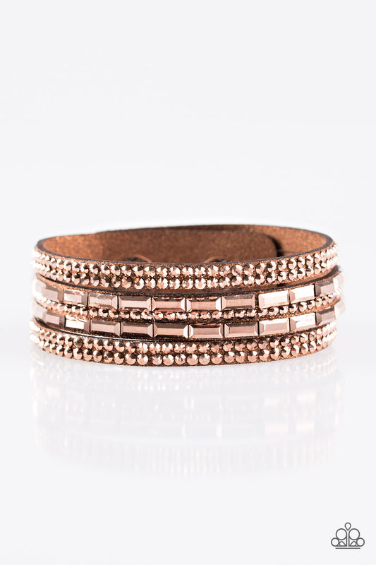 Paparazzi Rhinestone Rock Star Copper Single Wrap Snap Bracelet