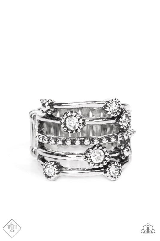 Paparazzi Rhinestone Studded Ritz White Ring - Fashion Fix Magnificent Musings December 2021