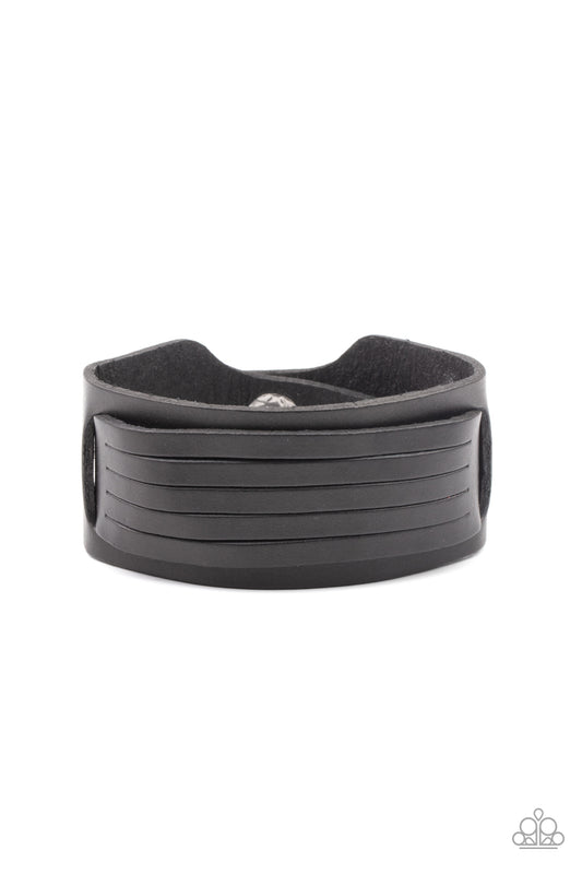 Paparazzi Ride In Style Black Single Wrap Snap Bracelet - P9UR-BKXX-464XX