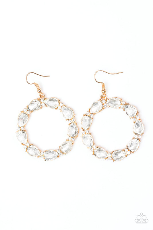 Paparazzi Ring Around The Rhinestones Gold Fishhook Earrings - Life Of The Party Exclusive October 2018