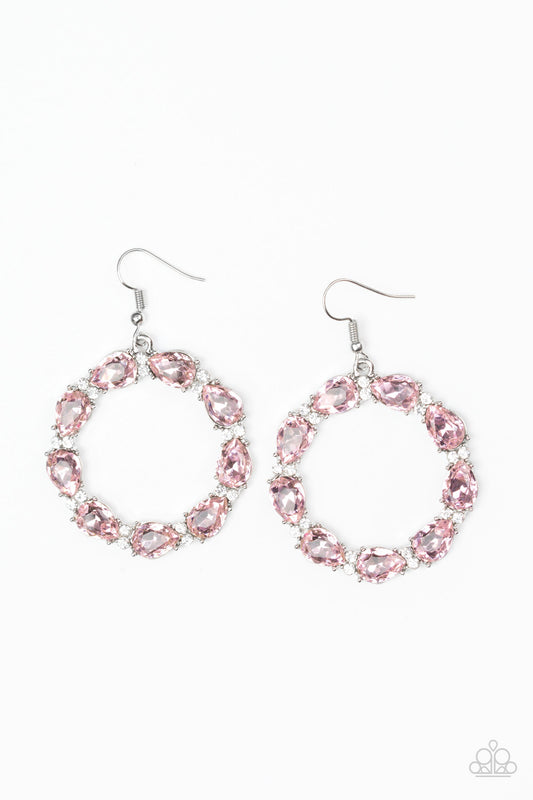 Paparazzi Ring Around The Rhinestones Pink Fishhook Earrings - P5RE-PKXX-150XX