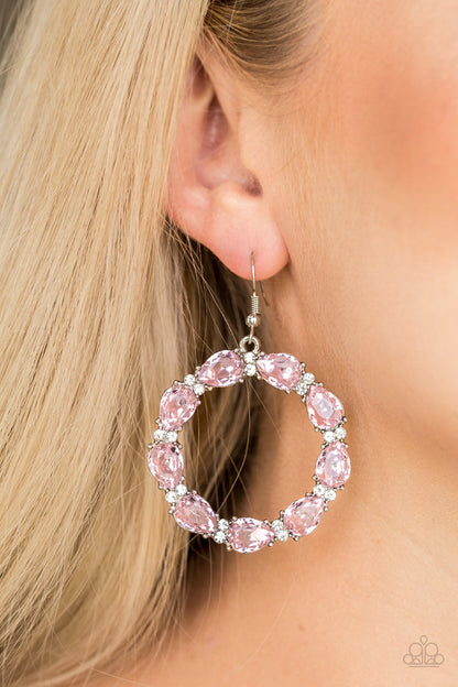 Paparazzi Ring Around The Rhinestones Pink Fishhook Earrings - P5RE-PKXX-150XX