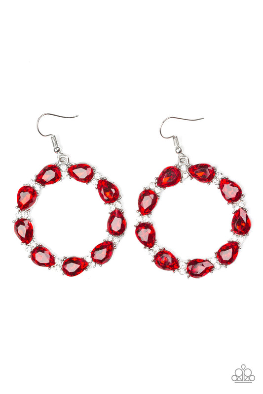 Paparazzi Ring Around The Rhinestones Red Fishhook Earrings