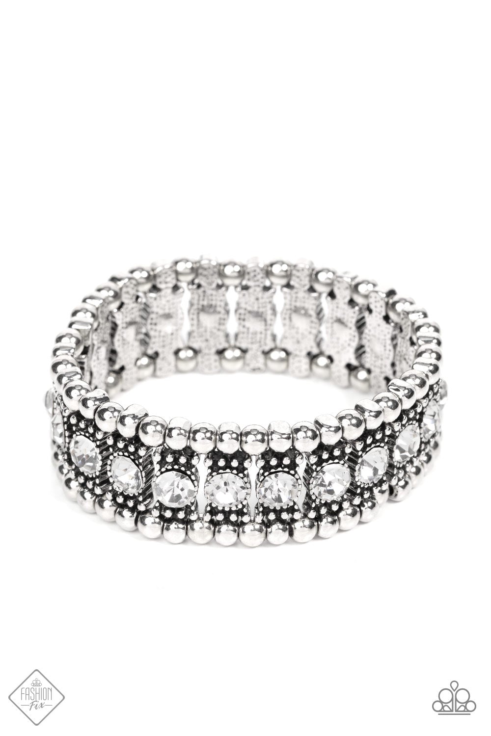 Paparazzi Ritzy Reboot White Stretch Bracelet - Fashion Fix Magnificent Musings December 2021 - P9ED-WTXX-034EE