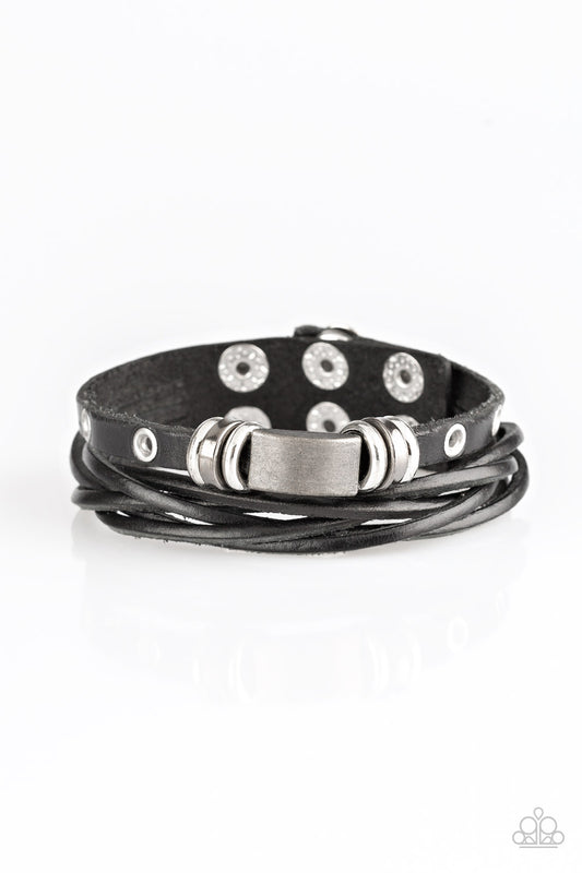 Paparazzi Road Rally Black Single Wrap Snap Bracelet