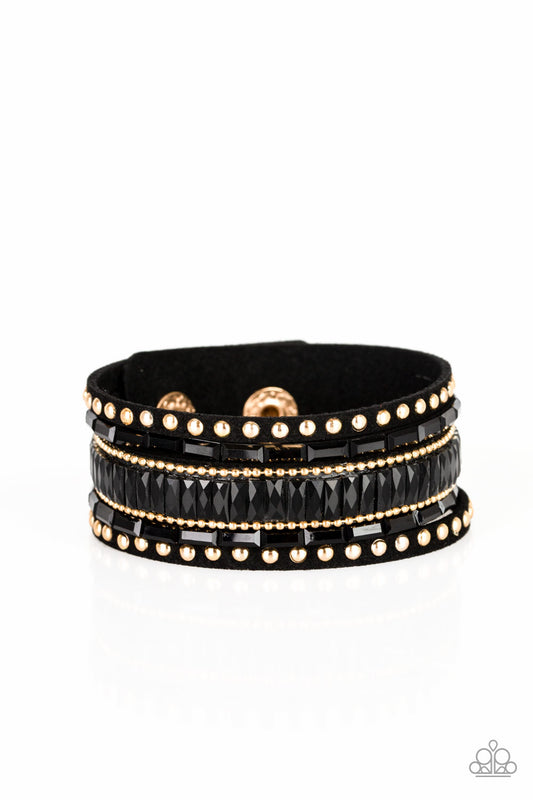 Paparazzi Rock Star Rocker Gold Single Wrap Snap Bracelet