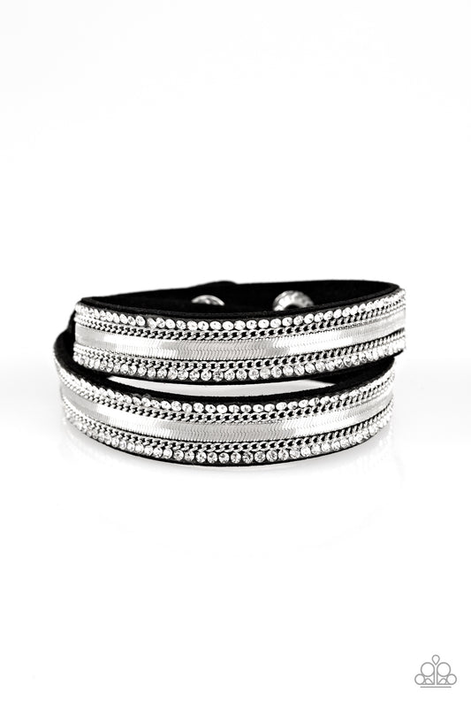 Paparazzi Rocker Rivalry Black Double Wrap Snap Bracelet