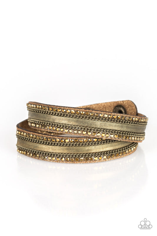 Paparazzi Rocker Rivalry Brass Double Wrap Snap Bracelet - P9DI-URBR-023XX