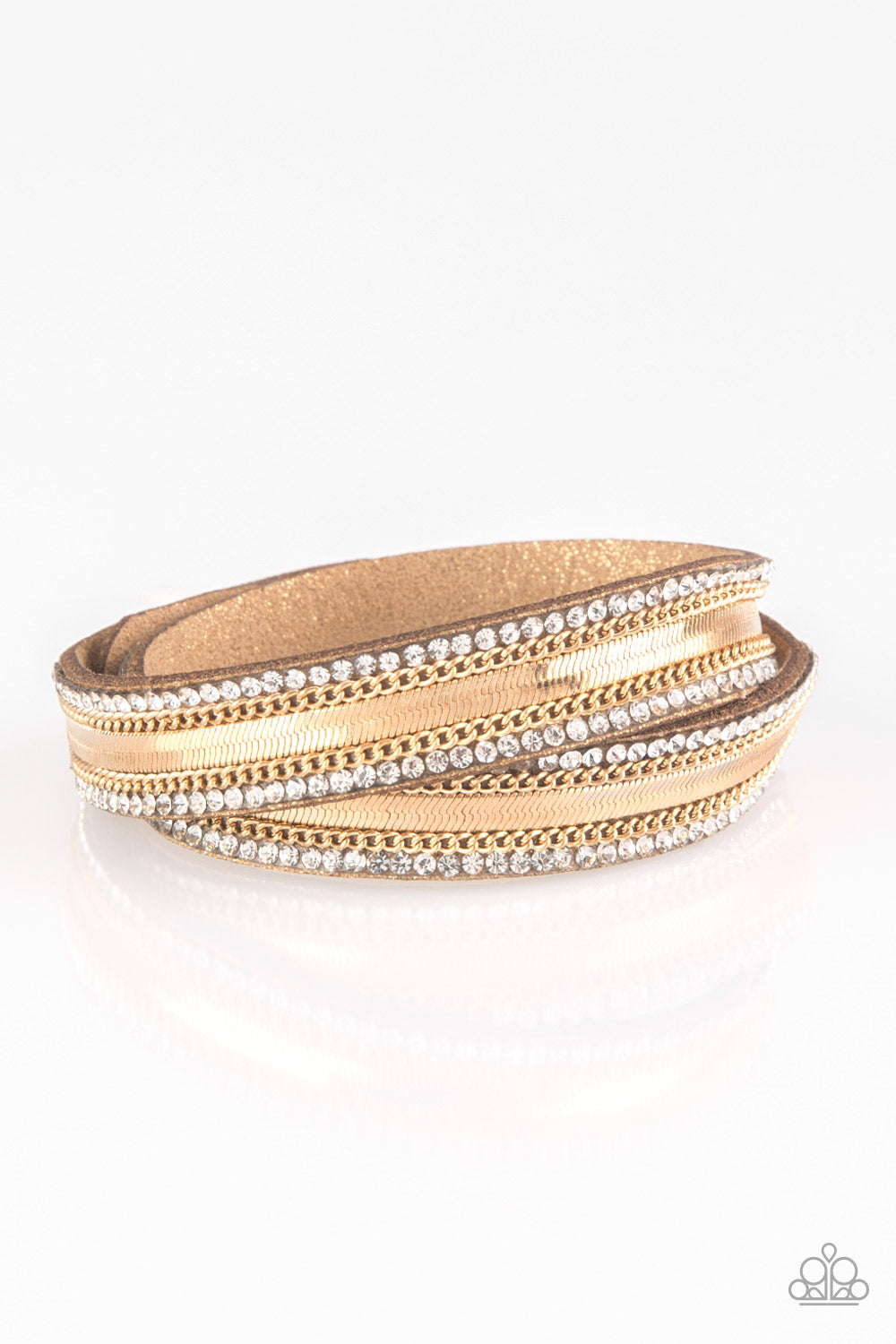 Paparazzi Rocker Rivalry Gold Double Wrap Snap Bracelet