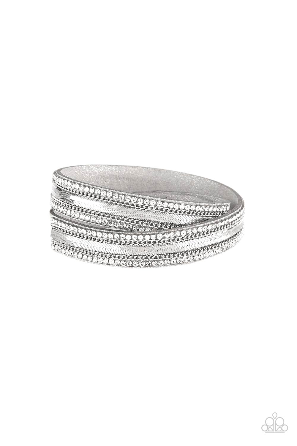 Paparazzi Rocker Rivalry Silver Double Wrap Snap Bracelet - P9DI-URSV-116XX