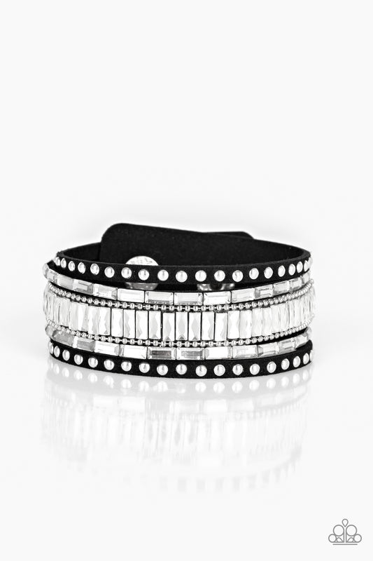 Paparazzi Rock Star Rocker Black Single Wrap Snap Bracelet
