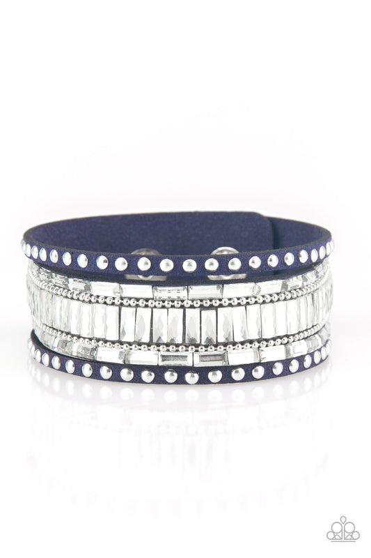 Paparazzi Rock Star Rocker Blue Single Wrap Snap Bracelet
