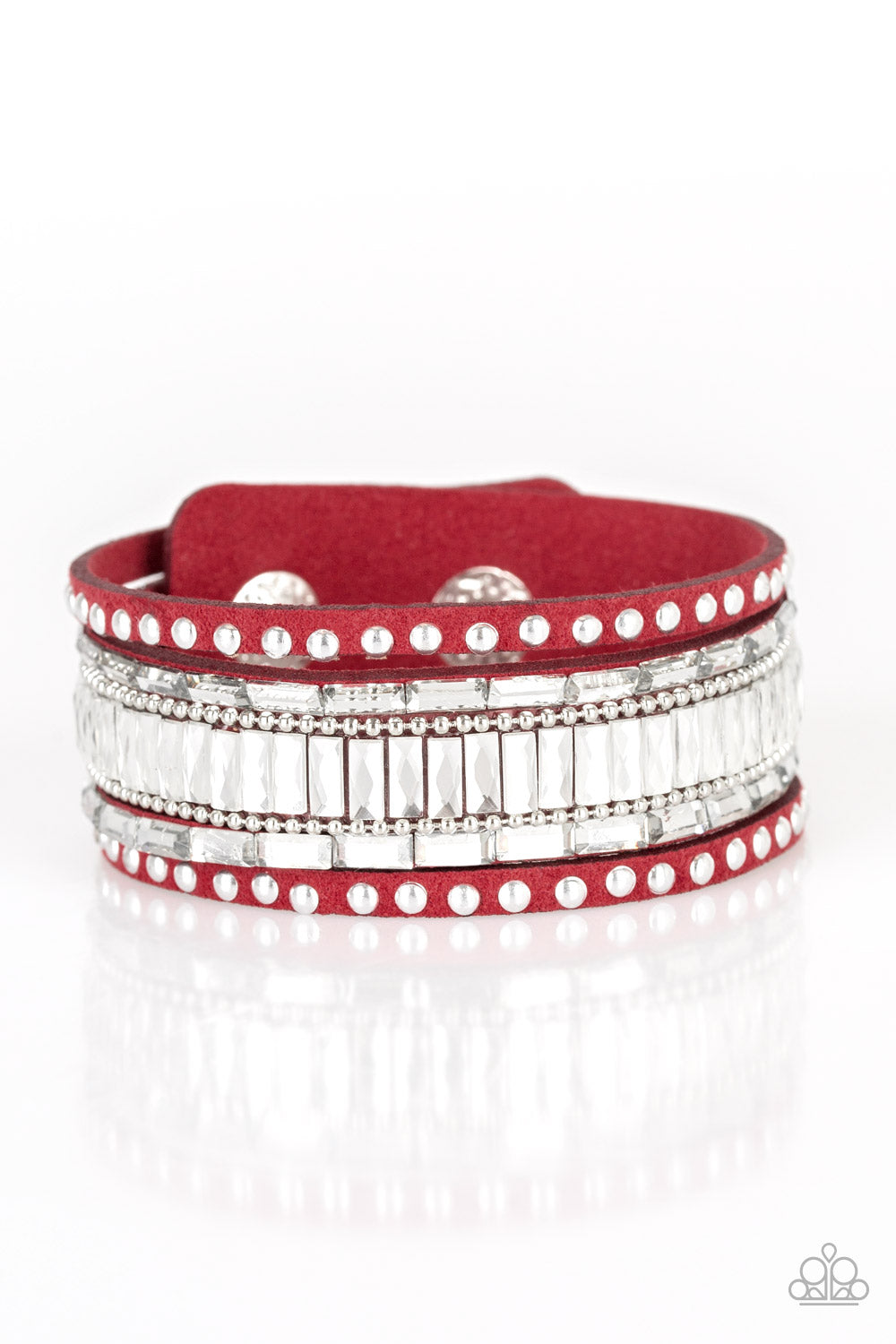 Paparazzi Rock Star Rocker Red Single Wrap Snap Bracelet - P9DI-URRD-044XX