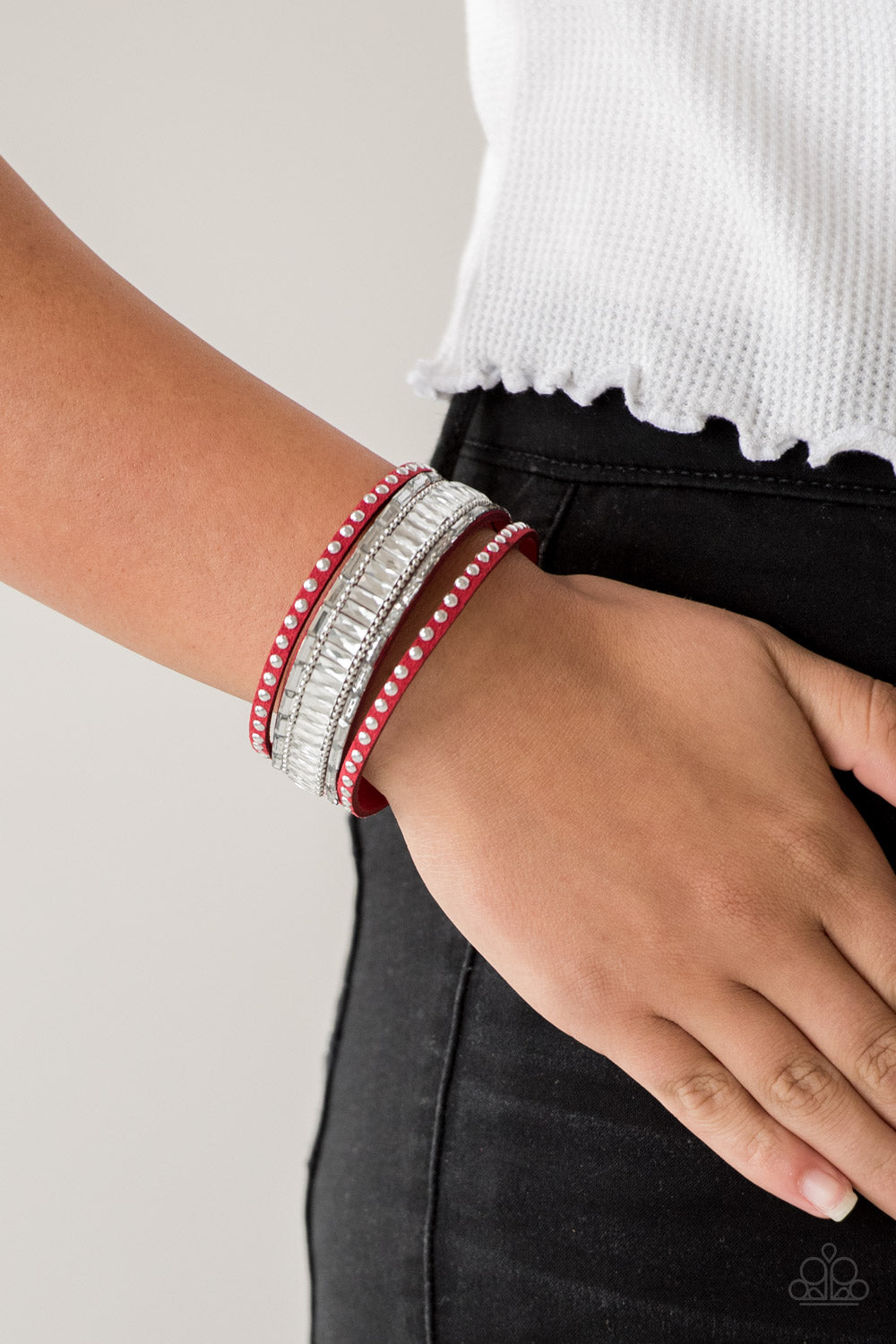 Paparazzi Rock Star Rocker Red Single Wrap Snap Bracelet - P9DI-URRD-044XX