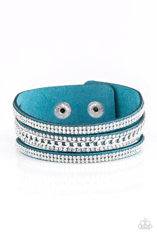 Paparazzi Rollin' In Rhinestones Blue Single Wrap Snap Bracelet