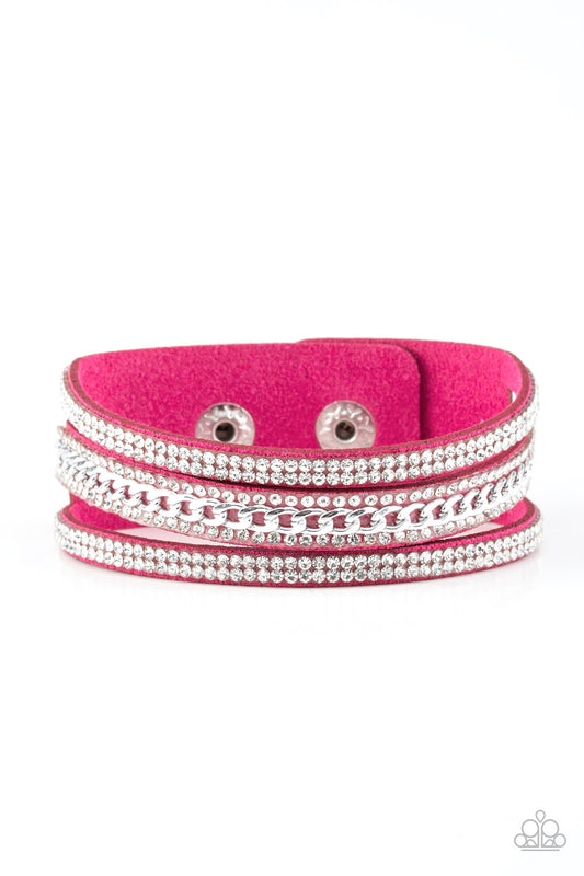 Paparazzi Rollin' In Rhinestones Pink Single Wrap Snap Bracelet