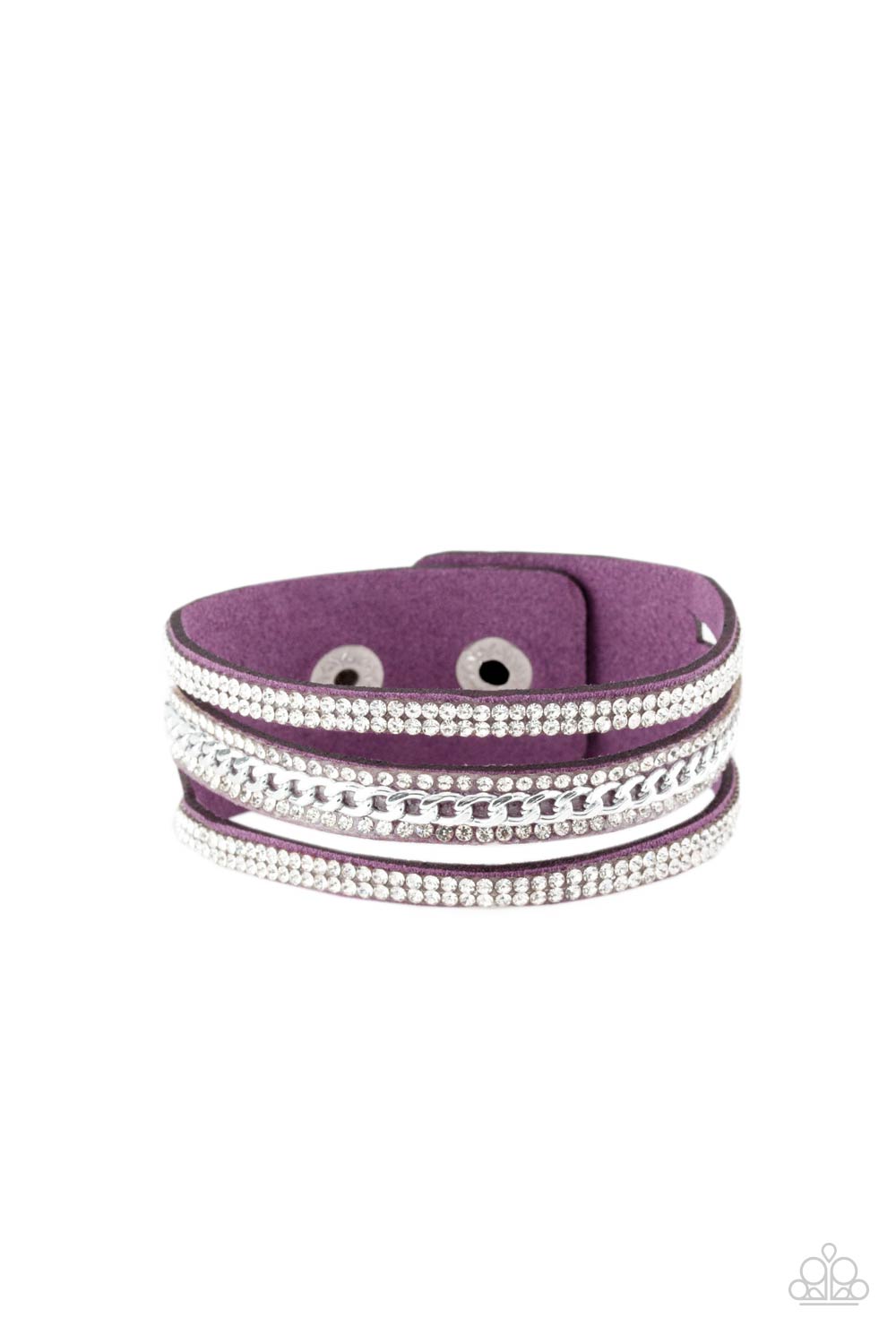 Paparazzi Rollin' In Rhinestones Purple Single Wrap Snap Bracelet - P9DI-URPR-040XX