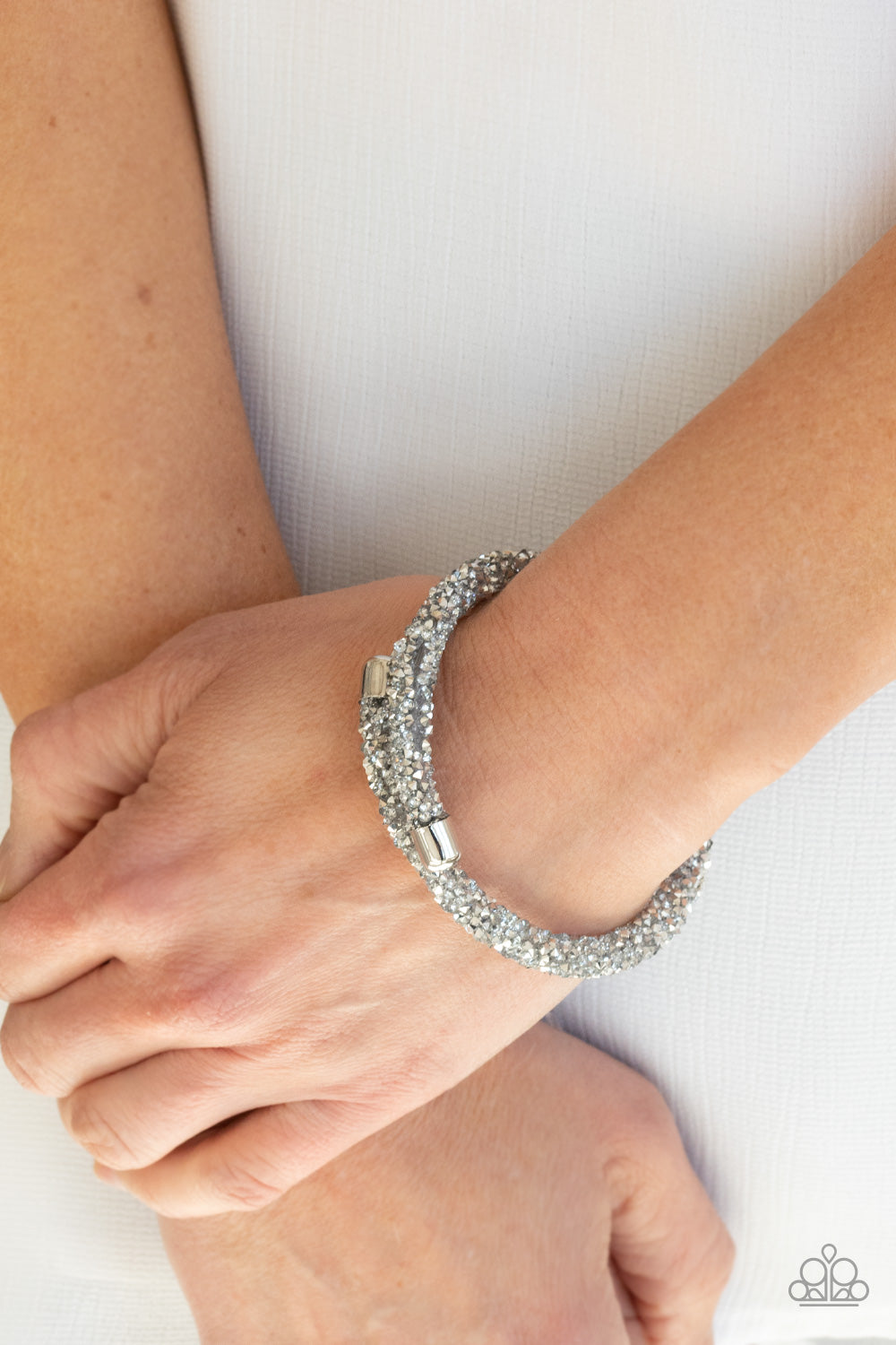 Paparazzi Roll Out The Glitz Silver Bangle Bracelet - Life Of The Party Exclusive August 2021