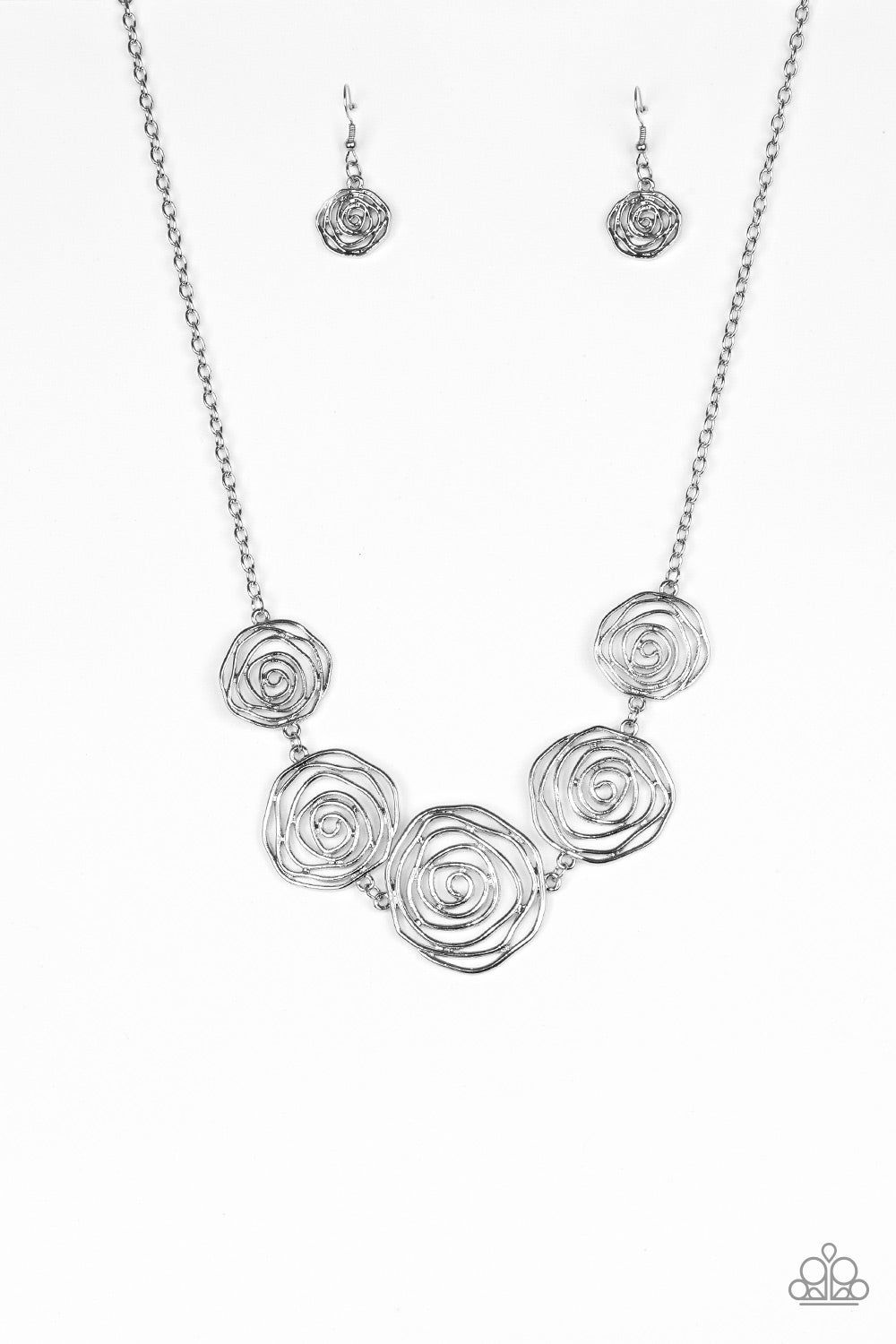 Paparazzi Rosy Rosette Silver Short Necklace