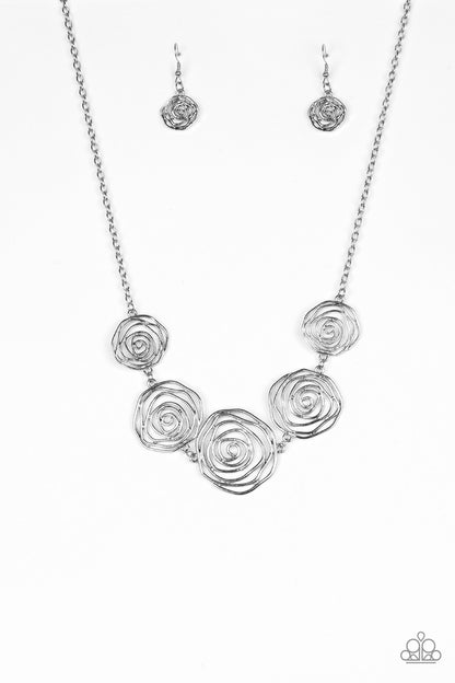 Paparazzi Rosy Rosette Silver Short Necklace