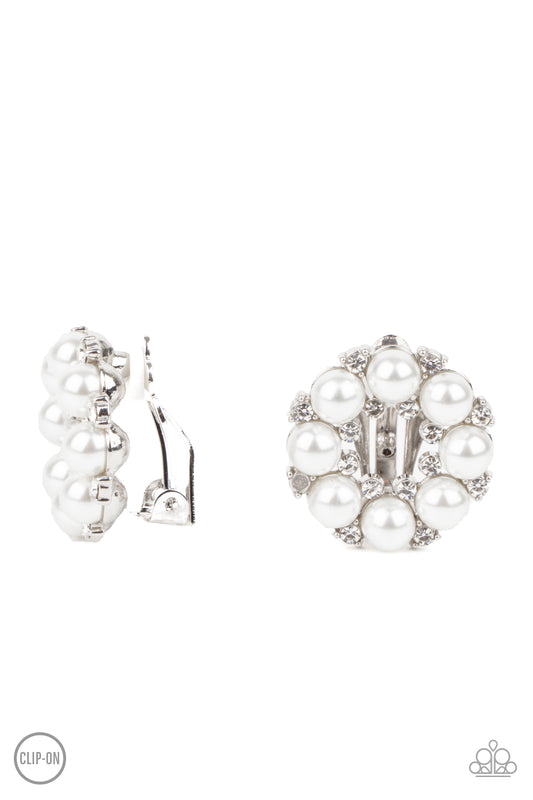 Paparazzi Roundabout Ritz White Clip-On Earrings
