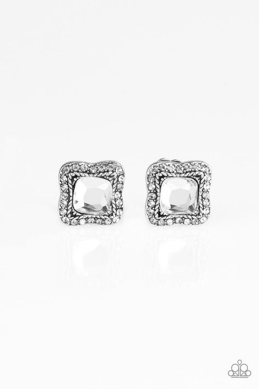 Paparazzi Royal Fandom White Clip-On Earrings - P5CO-WTXX-080XX