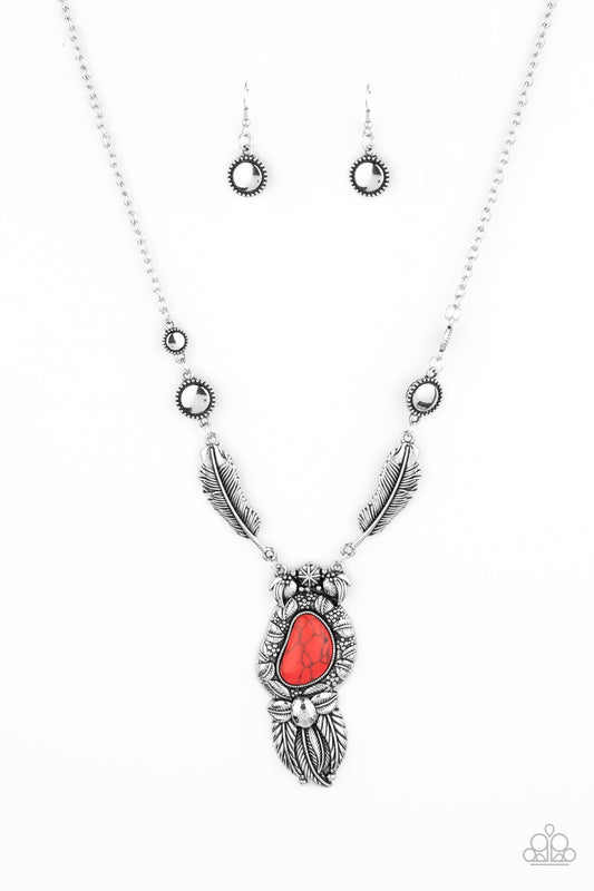Paparazzi Ruler Of The Roost Red Stone Feather Short Necklace