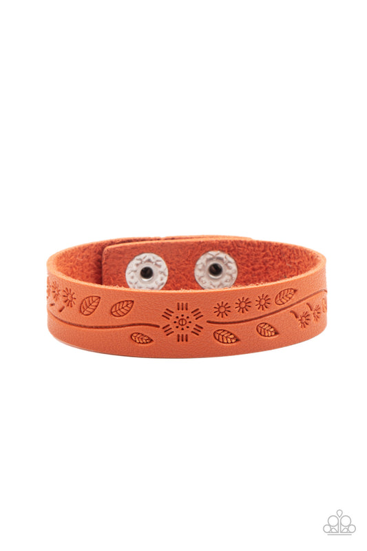 Paparazzi Rural Equinox Orange Single Wrap Snap Bracelet - P9UR-OGXX-043XX